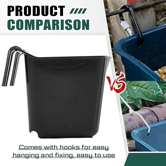 4 Pack 15 Quart Horse Feeders for Stall Hook Over Hanging Fence Hay Feeder Mountable Livestock Plastic Feed Bucket for Farm Stalls Pasture, Stable to Feed Horses Sheep Cattle Cows Etc(Black)-PurrikoPets