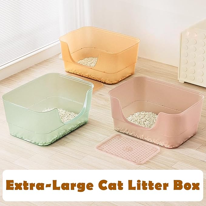 Extra Large Cat Litter Box with Clear Jelly Color,High Sided Litter Box for Big Cats,XL Cat Litter Box for Multiple Cats,Jumbo Cat Litter Box,Giant Kitty Litter Box,Anti-Splashing,Easy to Clean-PurrikoPets