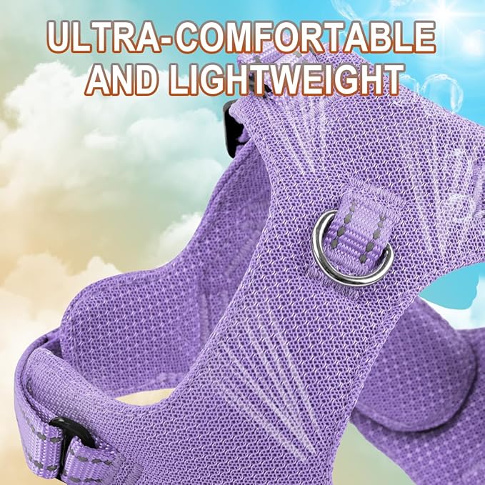 Dog Harness Step in Dog Vest Harness, Reflective Adjustable Puppy No Pull Harness Breathable Soft for Small and Medium Dogs Cats, Violet Purple, S-PurrikoPets