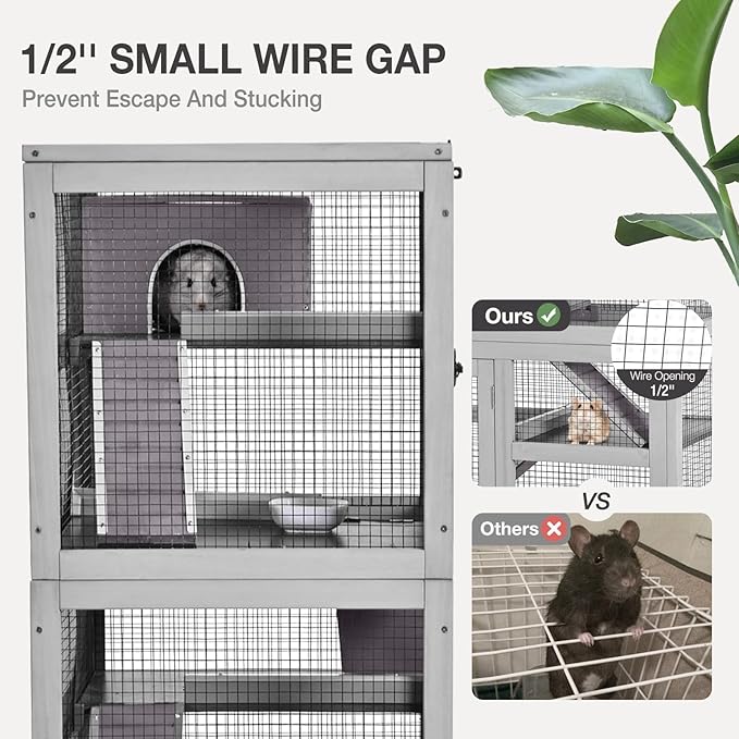 Ferret Cage Rat Cage Indoor Outdoor, Large Guinea Pig Cages with 5 Levels, Wooden Chinchilla Cage with Wheels for Hamster, Chameleon, Gerbils and Other Small Animals Anti-Chewing-PurrikoPets