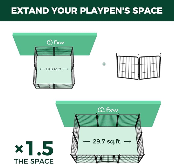 FXW Rollick Unleashed Dog Playpen for Indoor, Yard, RV Camping, 32 inch 2 Panels for Small and Medium Dogs, Black│Patented-PurrikoPets