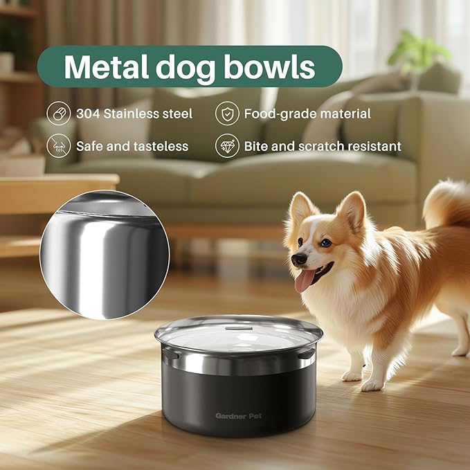 Gardner Pet Dog Bowls 1 Gallon (3.85L) Stainless Steel No Spill Dog Water Bowl, Slow Water Feeder Metal Bowls, Spill Proof Water Dispenser for Large Dogs, Promotes Healthy Hydration(Black)-PurrikoPets