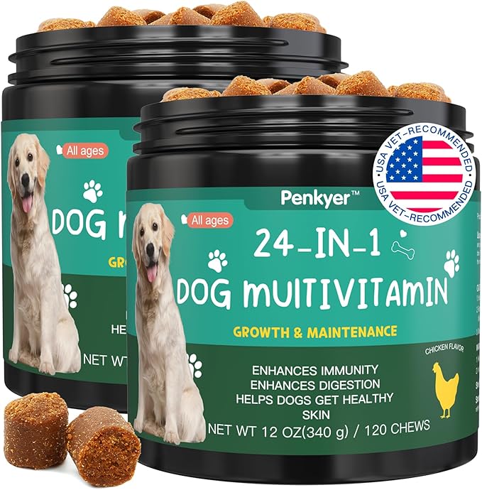 Dog Vitamins and Supplements, Senior & Puppy Multivitamin for Dogs Support with Glucosamine Chondroitin Omega Probiotics - Dog Multivitamins Chewable for Hip & Joint, Skin, Immune - (Chicken 240 Ct)-PurrikoPets