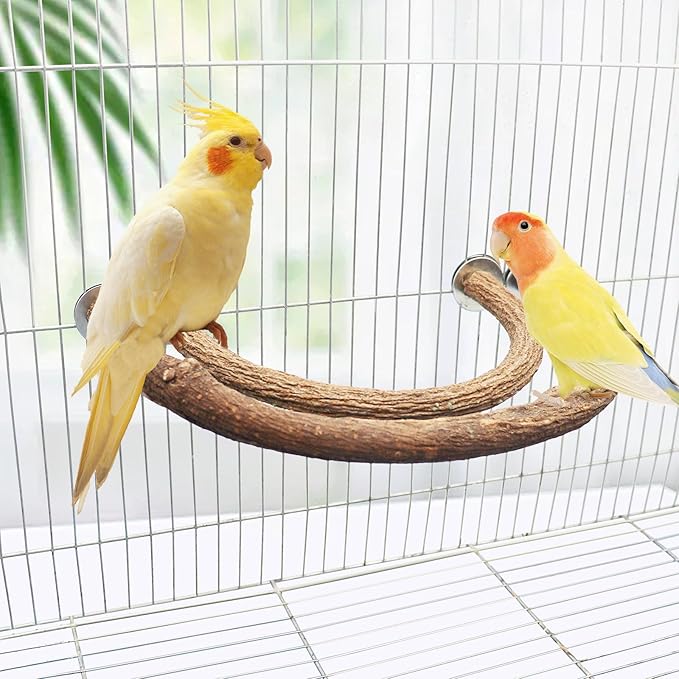 2 Pack Bird Perch Stand, Natural Wood U Shape Parrot Stand Pole, Bird Cage Accessories, Suitable for Small to Medium Birds Parakeets Cockatiels Budgie Lovebirds-PurrikoPets