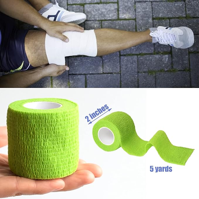 9 Pack 2" x 5 Yards Self Adhesive Bandage Wrap Self Stick Wrap for Ankle, Wrist, Finger, Sports, Breathable Cohesive Vet Tape for Pets (Grass Green)-PurrikoPets