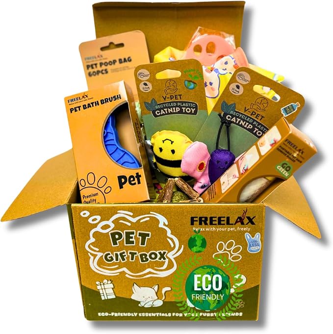 Eco-Friendly Cat Gift Box – 7-Piece Set with Organic Catnip Toys, Feather Wand, Blanket & Pop-Up Cat Cave for Indoor Cats and Kittens-PurrikoPets