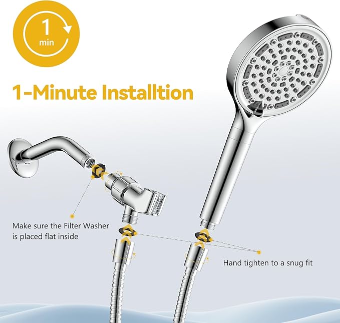 Filtered Shower Head with Handheld, Huge 6-Inch High Pressure Detachable Showerhead with Filters, Premium Chrome Water Softener Shower Head for Hard Water, Built-in Power Wash to Clean Tub and Pets-PurrikoPets