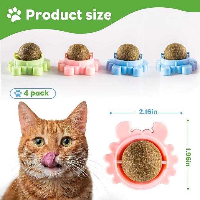 4 Pack Catnip Balls Roller Wall Ball for Cats Spinning Catnip Station Licking Balls Organic Cat nip Chew Ball for Teeth Cleaning & Play-PurrikoPets