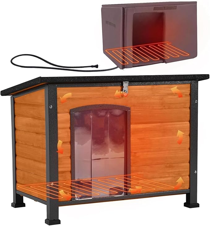 Aivituvin Dog House Outdoor Heated Dog Kennel with Insulated Liner & Heater for Winter Strong Iron Frame Large Dog Cage for Small & Medium Dogs,33.5"-PurrikoPets
