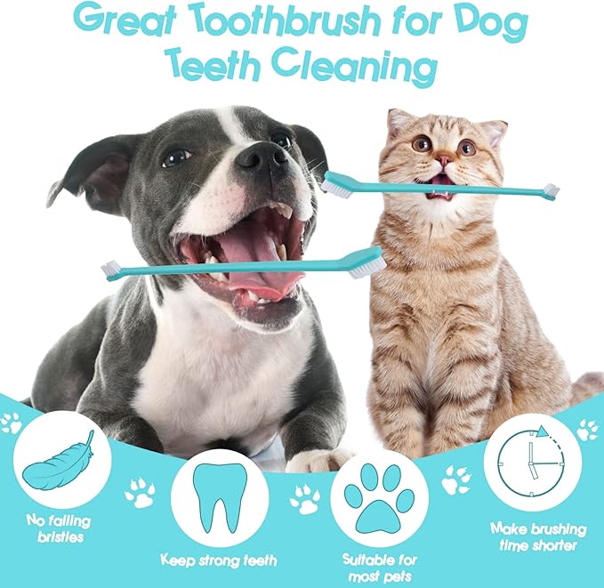 50 Pack Dual Ended Long Dog & Cat Toothbrush, Pet Safe Super Soft Bristles for Pet Dog Puppy Kitten Dental & Oral Care Teeth & Gums, Pet toothbrushes in Box, Bulk Individual polybag (Colorful)-PurrikoPets