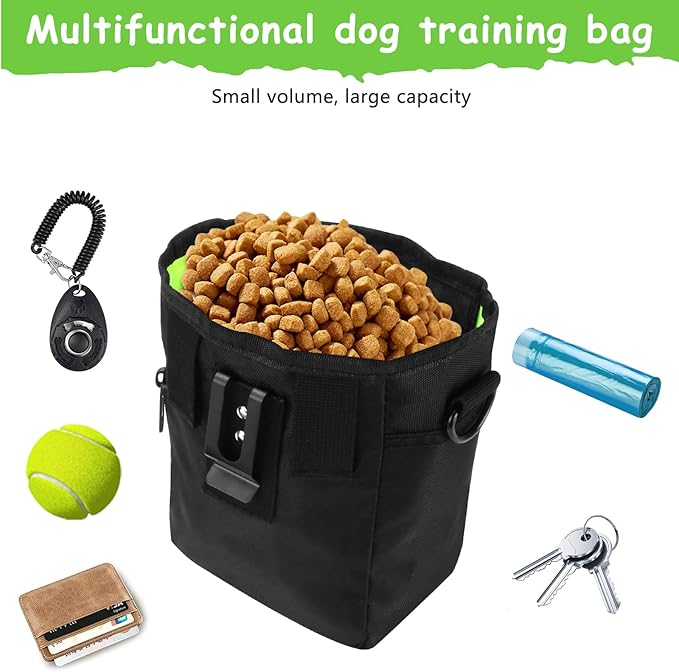 Dog Treat Pouch with Magnetic Closure, Treat Pouches for Pet Training, Large Dog Treat Training Pouch and Dog Clicker, Dog Training Treat Pouch Built-in Poop Bag Dispenser, Hands-Free Snack-PurrikoPets