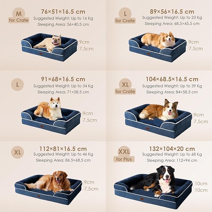 EHEYCIGA Orthopedic Dog Bed for Medium Dogs, Waterproof Memory Foam Medium Dog Beds with Sides, Non-Slip Bottom and Egg-Crate Foam Pet Couch Bed with Washable Removable Cover, Navy-PurrikoPets