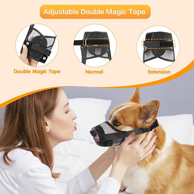 Dog Muzzle, Soft Mesh Muzzle for Large Dog Mouth Guard, Breathable Adjustable Muzzles to Prevent Biting, No Bark Muzzle for Dogs Allow Panting Drinking (Black, L)-PurrikoPets