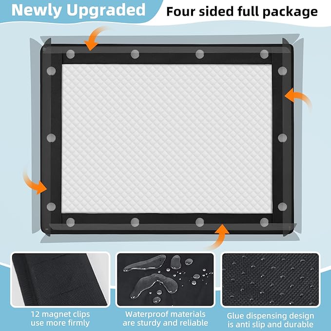 Dog Pee Pad Holder, Puppy Pad Holder, 14 Powerful Magnetic Clips, Indoor Dog Potty, Oxford Cloth Material, Fit 34x28 Pad, Black-PurrikoPets