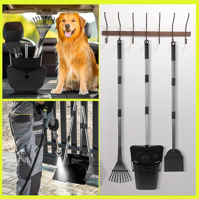 Dog Poop Scooper with 20 Bag Attachment Long Handle Swivel Bin, Rake & Spade Heavy Duty Easy to Clean Pooper Scooper for Large Medium Dogs Pet Waste Removal Solution for Yard, Grass, Gravel-PurrikoPets