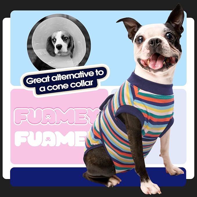 FUAMEY Recovery Suit for Dogs After Surgery,Soft Breathable Dog Bodysuit E-Collar & Cone Alternative Surgical Suit,Male Female Dog Neuter Spay Suits Anti Licking Wounds Onesie Dark Blue Stripes M-PurrikoPets