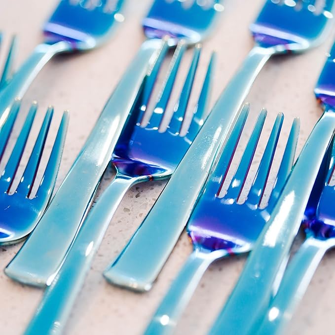 Ahimsa Stainless Steel Kids Utensils - Kids Fork and Spoon Set, Pediatrician Designed Toddler Utensils, 100% BPA Free & Dishwasher Safe (Iridescent Blue)-PurrikoPets