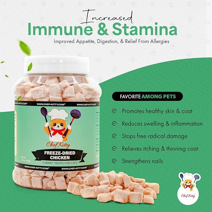 Freeze-Dried Chicken Treats for Cats & Dogs – 100% Human Grade, Single Ingredient, High-Protein, Healthy Snack – No Additives or Preservatives – 3.5oz - Inspected & Tested in USA-PurrikoPets