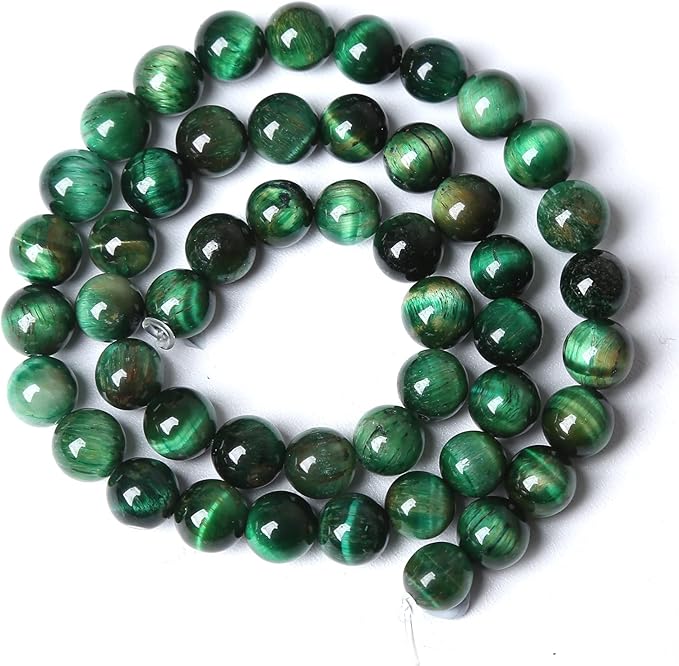 Natural Green Tiger Eye Beads Stone Round Loose Beads Energy Gemstone Healing Power for Jewelry Making 1 Strand 6mm 60pcs 15"