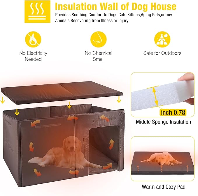 Aivituvin Outdoor Dog House 59" Extra Large Insulated Dog Kennel with Insulation Liner for Winter,All-Around Iron Frame-PurrikoPets