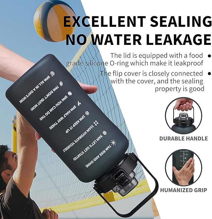 64oz,100oz,128oz Large Motivational Water Bottle with Time Marker, Leakproof & BPA Free Half Gallon Big Water Bottle with Straw Handle Tritan Frosted Water Jug for Gym,Fitness,Outdoor Sports-PurrikoPets