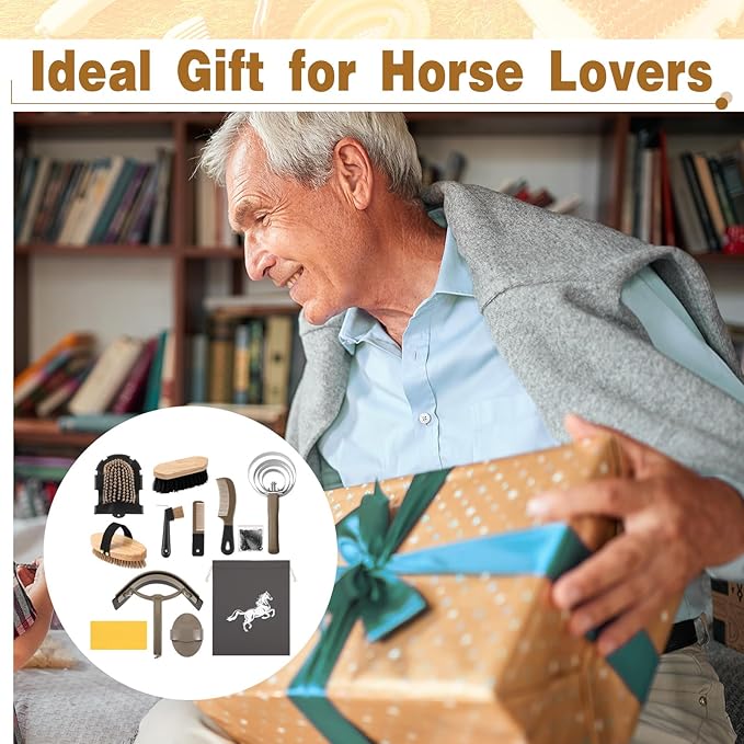 Abbylike 12 Pieces Horse Grooming Kit Racing Festival Tack Room Supplies Horse Brush Sets Equine Care Cleaning Kit Shedding Grooming Massaging Tools(Dark Gray)-PurrikoPets