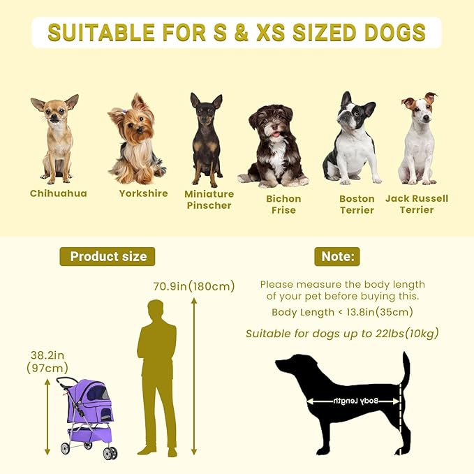 Foldable Pet Stroller,Dog Stroller with 3 Wheel,Pet Strolling Cart,Dog Travel Carrier with Storage Basket and Cup Holder for Dog Puppy,Purple-PurrikoPets