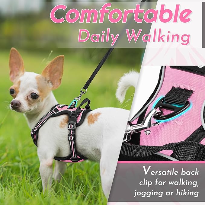 Eagloo Small Dog Harness No Pull, Service Vest with Reflective Strips and Control Handle, Adjustable and Comfortable for Easy Walking, No Choke Pet Harness with 2 Metal Rings, Pink, XS-PurrikoPets