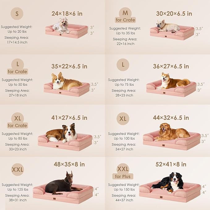 EHEYCIGA Orthopedic Dog Beds for Large Dogs, Waterproof Memory Foam Large Dog Bed with Sides, Non-Slip Bottom and Egg-Crate Foam Pet Couch Bed with Washable Removable Cover, Dusty Pink-PurrikoPets