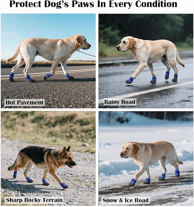 Dog Shoes Lightweight Dog Boots-Breathable Knitted Paw Protector with Adjustable Strap for Hot Pavement, Rain Walking, Hardwood Floors Anti Slip Reduce Noise, Prevent Licking Paws(Blue,L)-PurrikoPets