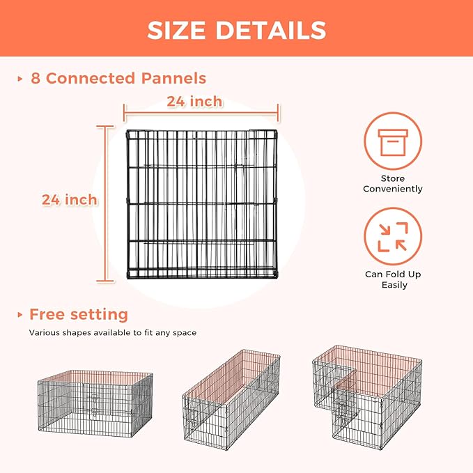 Foldable Dog Playpen 24" Height 8 Panels Metal Exercise Pen No Door - Indoor/Outdoor Puppy Playpen for Small Dogs, Portable Pet Fence for Yard Garden Camping, Black-PurrikoPets