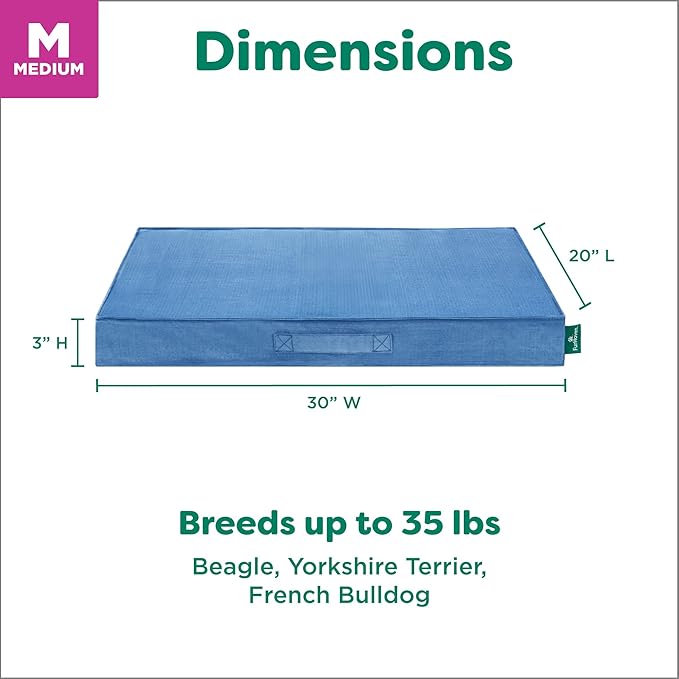 FurHaven Cooling Dog Bed – Medium Foam Mattress for Joint Pain Relief, Waterproof Liner, Removable Washable Cover, Durable for Outdoor Use, Deluxe Grid Indoor/Outdoor Bed – Blue, Medium-PurrikoPets