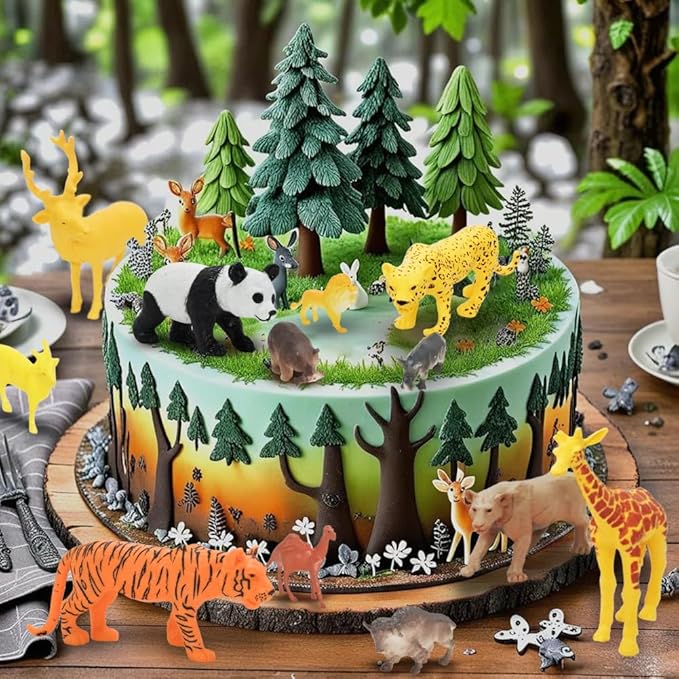 24Pcs Safari & Zoo Animals Figures, Realistic Plastic Animal Toys Set for Kids 1 2 3, Lion, Elephant, Perfect for Play, Education, Baby Shower Decor,Party Supplies Cake Topper-PurrikoPets