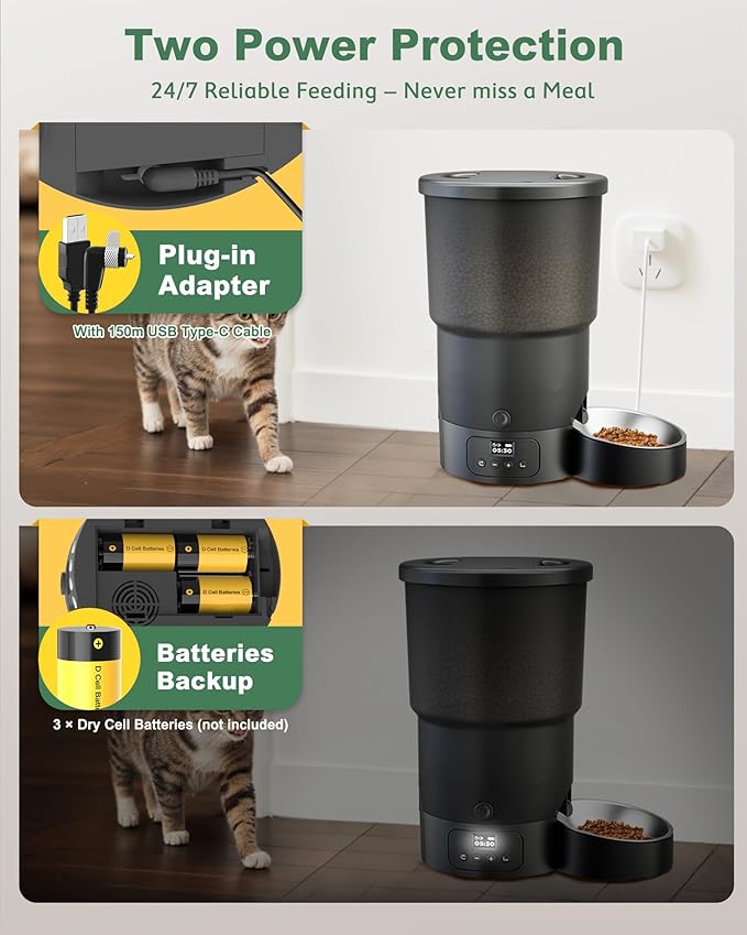 Gimars 5L/20 Cups Automatic Cat Feeder, Programmable 1-6 Meals Cat Food Dispenser with Stainless Steel Bowl, Easy Setup, Dual Power Supply,10s Meal Call Timed Pet Feeder for Cats and Small Dogs-PurrikoPets