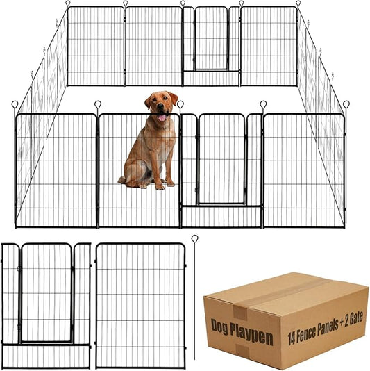 Dog Playpen,24 32 40 48 in(H) Pet Fence Outdoor for Rv Camping,Garden Fence Large Animal Barrie for Yard,11Ft(L)-56Ft(L) Black Metal Temporary Fencing-PurrikoPets
