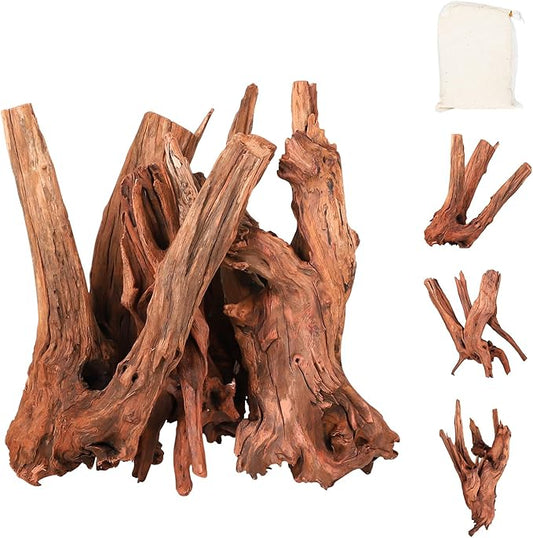 Driftwood for Aquarium Natural Aquarium Wood for Aquascaping Fish Tank Decorations Reptile Tank Decor (Natural Driftwood 6-10" (Pack of 3)+Protein Cotton)-PurrikoPets
