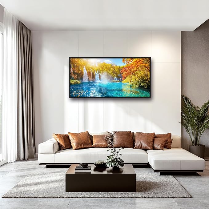 Extra Large Waterfall Lake Framed Wall Art for Living Room,Oversized Fall Autumn Tree Landscape Pictures Wall Decor,Nature Canvas Print Painting Modern Artwork Bedroom Office Bathroom 60L" x 30W"-PurrikoPets