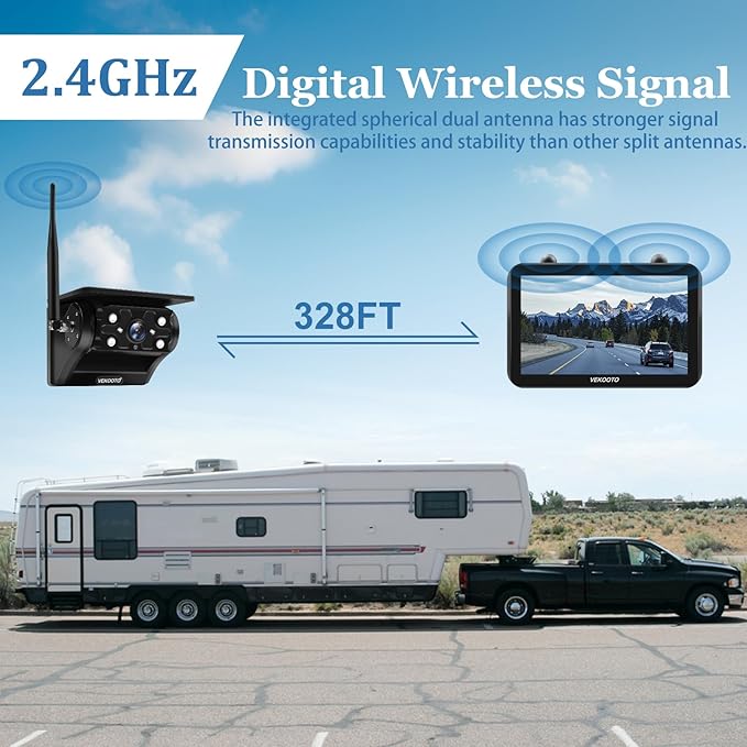 2 Magnetic Solar Wireless Backup Camera with 7'' IPS Touchscreen, 15,000mAh Rechargeable, Auto Sleep, No Wiring, 1080P Night Vision Wireless Backup Camera for Trucks, RV, Trailer, Camper VEKOOTO VK7-2-PurrikoPets