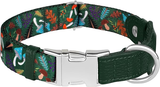 AirTag Dog Collar for Small Medium Large Breed - Adjustable Cute Pattern Dog Collar with Airtag Holder - Soft Leather Tracker GPS Apple Air Tag Pet Collars (X-Small, 9"-12" Neck Fit, Mushroom)-PurrikoPets