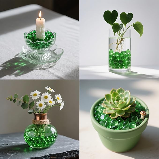 2.16LB Glass Beads Vase Filler Aquarium Gravel Decor Flat Glass Marbles Gems Pebbles Fish Tank Rocks Home Decorative Art Craft - Green-PurrikoPets
