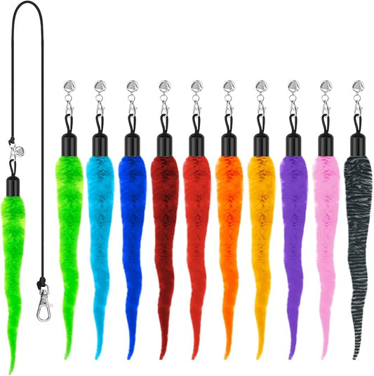 10PCS Cat Worm Toy, Cat Wand Attachment Fuzzy Worm Toys Refill with 1PCS Black String for Wand Replacement, Interactive Cats Kittens Toys for Indoor-PurrikoPets