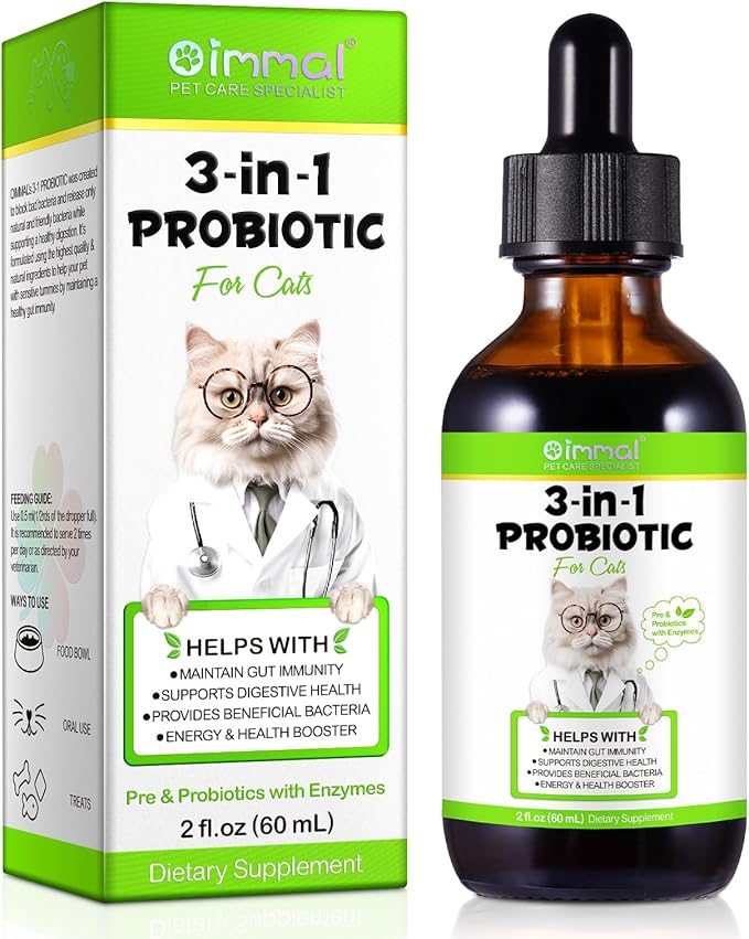 3 in 1 Probiotics for Cats, Cat Digestive Support,Daily Digestive Health Supplement with Multiple Strains of Bacteria Help with Diarrhea,Gas and Bloating, Cat Herbal Supplements- 60ml-PurrikoPets