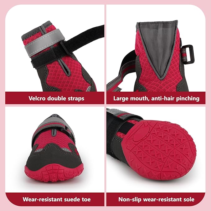 Dog Shoes for Large Medium Small Dog, Mesh Breathable Dog Shoes for Hot Pavement, Anti-Slip Dogs Boots Paw Protectors with Reflective for Outdoor Walking Indoor Hardfloors (Size 3)-PurrikoPets