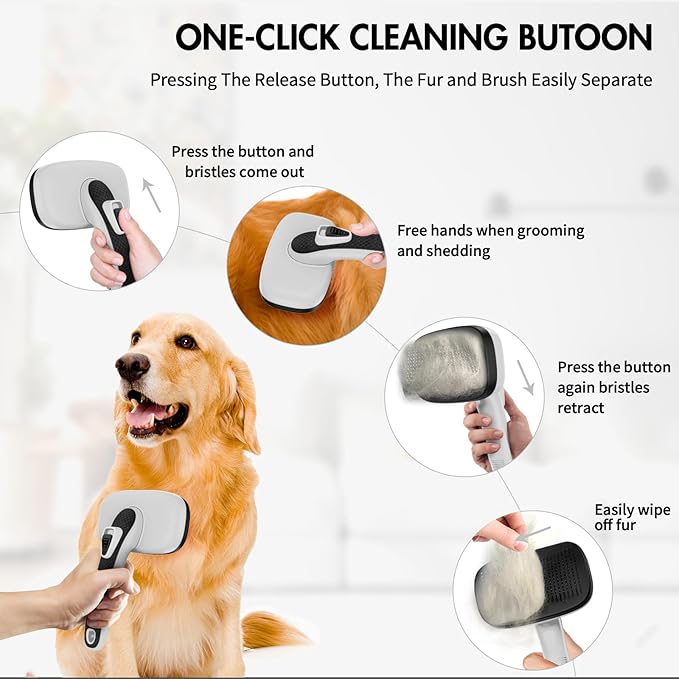 Dog Self Cleaning Slicker Brush for Shedding, Ideal for Short Long Haired Dogs, Including Cat. Removes Loose Fur, Undercoat, Mats, Tangled Hair. Suit for Large Medium Small Animal, Gray-PurrikoPets