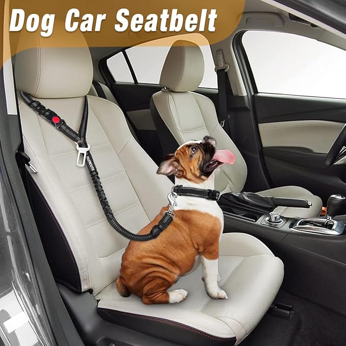 2 Piece Set Dog Seat Belt - Retractable Car Seatbelts, Adjustable Pet Restraint for Vehicle Headrest, Heavy Duty, Elastic & Durable Harness-PurrikoPets