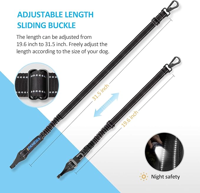 Dog Seat Belt 3-in-1 Car Harness for Dogs Adjustable Safety Seatbelt for Car Nylon Reflective Bungee Fabric Dog Car Harness with Clip Hook Latch & Buckle, Swivel Zinc Alloy Carabiner (Black)-PurrikoPets