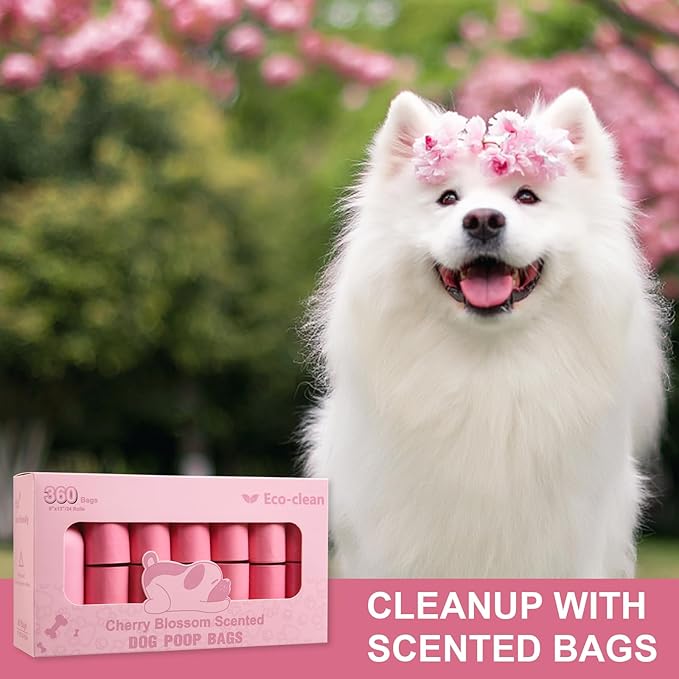 ECO-CLEAN 360 Count Dog Poop Bags with Dispenser, Leak-Proof, Cherry Blossom scented-PurrikoPets
