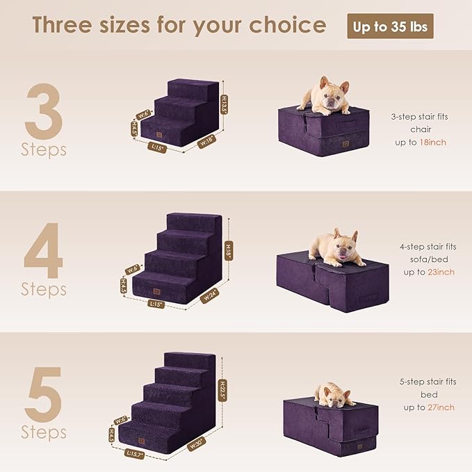 EHEYCIGA Dog Stairs for Bed 18" H, 4-Step Dog Steps for High Bed, Pet Steps for Small Dogs and Cats, Non-Slip Balanced Pet Ramp Indoor, Purple-PurrikoPets