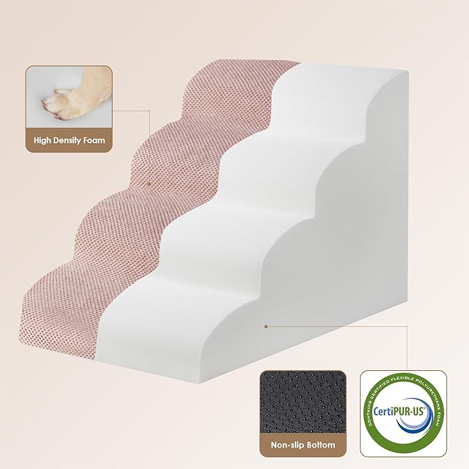 EHEYCIGA Curved Dog Stairs Ramp for High Beds 19.7" H, 4-Step Dog Steps for Small Dogs and Cats, Pet Stairs for High Bed Climbing, Non-Slip Balanced Pet Step Indoor, Dusty Pink-PurrikoPets
