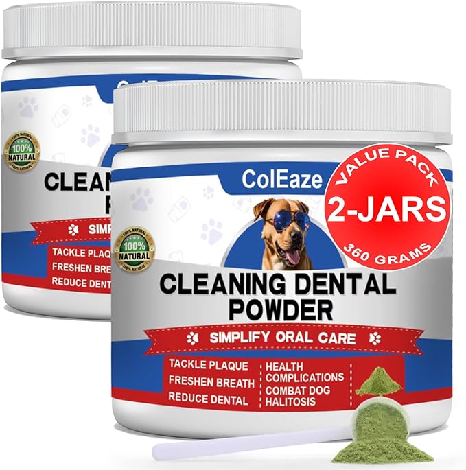 Dog Teeth Cleaning Powder, Dog Dental Powder and Breath Freshener, Plaque Off Pet Tooth Cleaning lab co, Bad Breath & Tartar Remover for Dogs, Natural Herbal Blend - All Breeds & Sizes-PurrikoPets